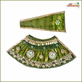 Cotton Frill Lace Kundan Mirror Work Dark Green Lehnga Patka