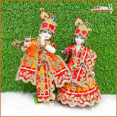 Cotton Bandhej Jarkan Booti Work Red Yellow Jugal Jodi Poshak