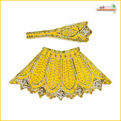 Blended Thread Moti Work Yellow Lehnga Patka