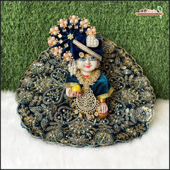 Shaneel Cutdana Sitara Moti Work Teal Blue Laddu Gopal Poshak