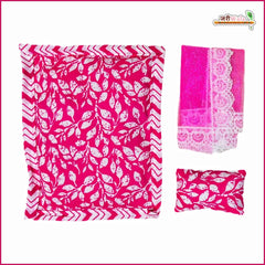 Cotton Leaf Printed 3 Piece Gadda Takia Set Magenta