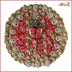 Blended Jarkan Stone Booti Work Bandhej Red Laddu Gopal Poshak With Pagdi