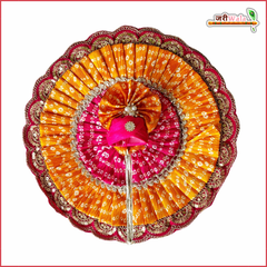 Cotton Frill Bandhej Thread Sitara Work Yellow Magenta Laddu Gopal Poshak With Pagdi