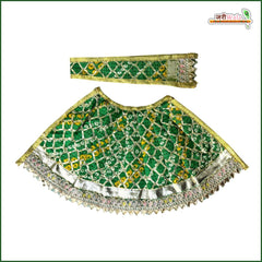 Bandhej Lace Work Green Lehnga Patka