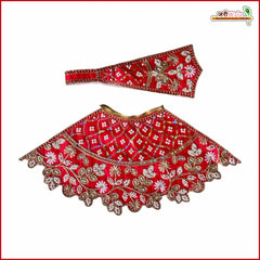 Cotton Thread Moti Cutdana Work Red Lehnga Patka