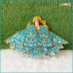 Cotton Thread Moti Cutdana Work Teal Blue Lehnga Patka