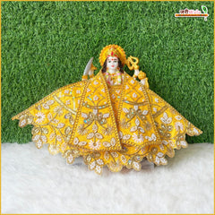 Cotton Thread Moti Cutdana Work Yellow Lehnga Patka