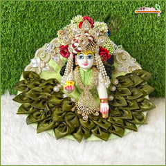 Blended Frill Jarkan Stone Booti Work Multicolor Laddu Gopal Poshak With Pagdi