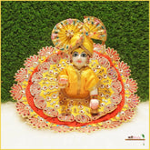 Blended Frill Thread Lace Work Yellow & Orange Poshak