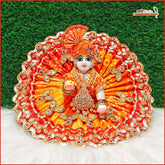 Bandhej Lace Booti Work Multi Shade Red Laddu Gopal Poshak