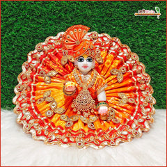 Bandhej Lace Booti Work Multi Shade Red Laddu Gopal Poshak