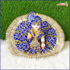 Bandhej Lace Work Blue Laddu Gopal Poshak