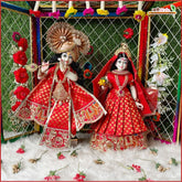 Bandhej Frill Cutdana Sitara Moti Work Red Jugal Jodi Poshak