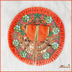 Blended Frill Thread Lace Floral Work Orange Poshak