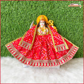 Bandhej Thread Work Red Lehnga Patka
