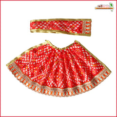 Bandhej Thread Work Orange Lehnga Patka