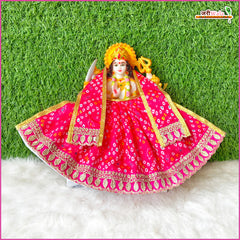 Bandhej Thread Work Magenta Lehnga Patka