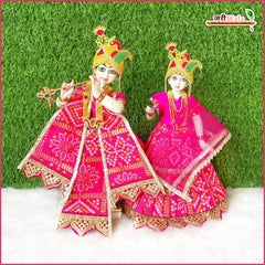 Bandhej Thread Booti Work Magenta Jugal Jodi Poshak