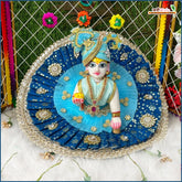 Blended Frill Jarkan Stone Booti Work Multicolor Laddu Gopal Poshak With Pagdi