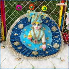 Blended Frill Jarkan Stone Booti Work Multicolor Laddu Gopal Poshak With Pagdi