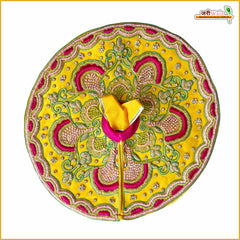 Blended Thread Dabka Moti Stone Work Yellow Laddu Gopal Poshak With Patka