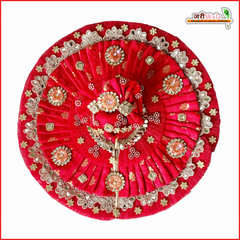 Cotton Frill Lace Kundan Mirror Work Red Laddu Gopal Poshak With Pagdi