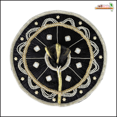Net Frill Lace Jarkan Moti Work Black Laddu Gopal Poshak With Patka