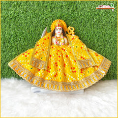 Bandhej Thread Work Yellow Lehnga Patka