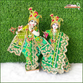Cotton Bandhej Jarkan Booti Work Green Jugal Jodi Poshak