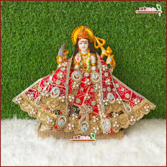 Blended Jarkan Stone Booti Work Bandhej Red Lehnga Patka