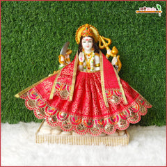 Blended Thread Lace Work Red Lehenga Patka