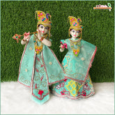 Blended Net Frill Thread Sitara Moti Work Firozi Jugal Jodi Poshak