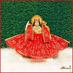 Net Thread Sitara Work Red Lehnga Patka