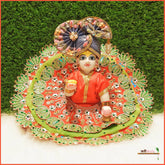 Blended Frill Thread Lace Work Green & Orange Poshak