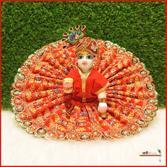 Shaneel Thread Cutdana Work Red Laddu Gopal Poshak