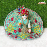 Blended Net Frill Thread Sitara Moti Work Firozi Laddu Gopal Poshak With Patka