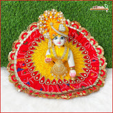Cotton Bandhej Sitara Jarkan Stone Booti Work Laddu Gopal Poshak With Pagdi & Patka