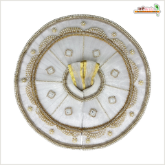Net Frill Lace Jarkan Moti Work White Laddu Gopal Poshak With Patka