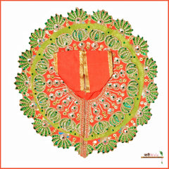 Blended Frill Thread Lace Work Green & Orange Poshak