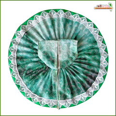 Blended Thread Lace Work Green Laddu Gopal Poshak