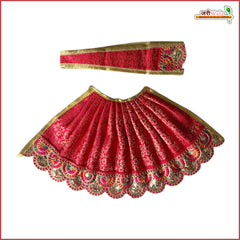 Blended Thread Lace Work Red Lehenga Patka