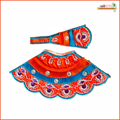 Blended Frill Net Cutdana Moti Work Orange & Teal Blue Lehnga Patka