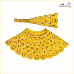Cotton Moti Cutdana Work Yellow Lehnga Patka