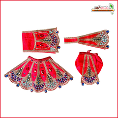 Coton Thread Kundan Stone Work Red Jugal Jodi Poshak