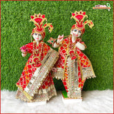 Bandhej Lace Work Red Jugal Jodi Poshak