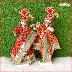 Bandhej Lace Work Red Jugal Jodi Poshak