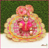 Blended Frill Thread Lace Work Magenta & Yellow Poshak