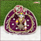 Net Frill Lace Jarkan Moti Work Purple Laddu Gopal Poshak With Patka