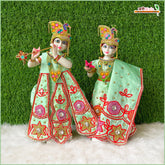 Cotton Heavy Thread Moti Work Sea Green Jugal Jodi Poshak