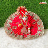 Blended Thread Sitara Cutdana Work Red Laddu Gopal Poshak